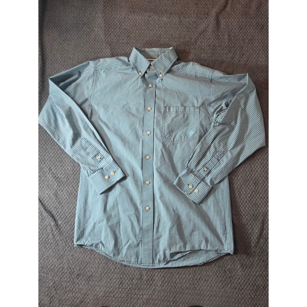 Ariat Pro Series Mens Small Blue Gingham Long Sleeve Button Down Western Shirt